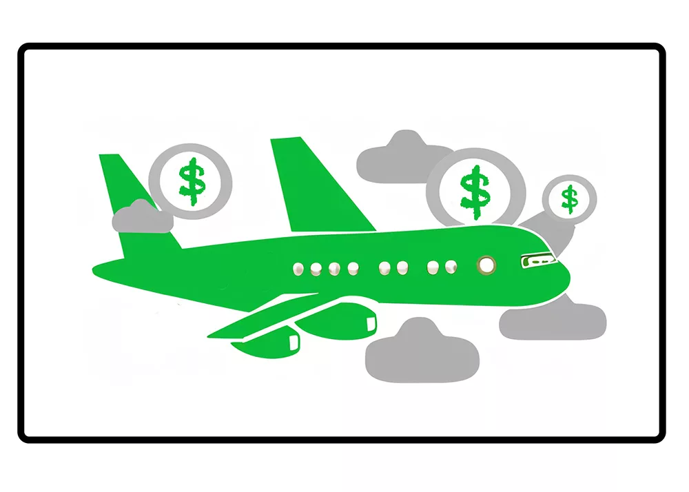 Airplane with dollar signs representing the cost of pilot training